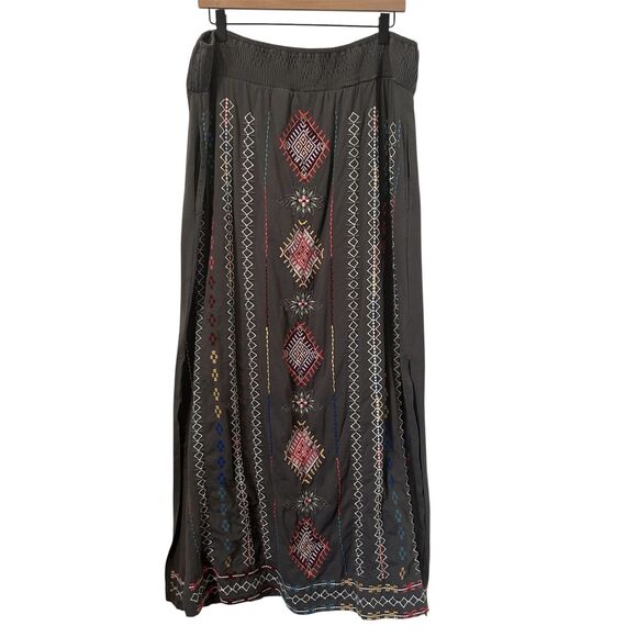 Embroidered Maxi Skirt - Black with Multicolor Accents - Picture 1 of 13